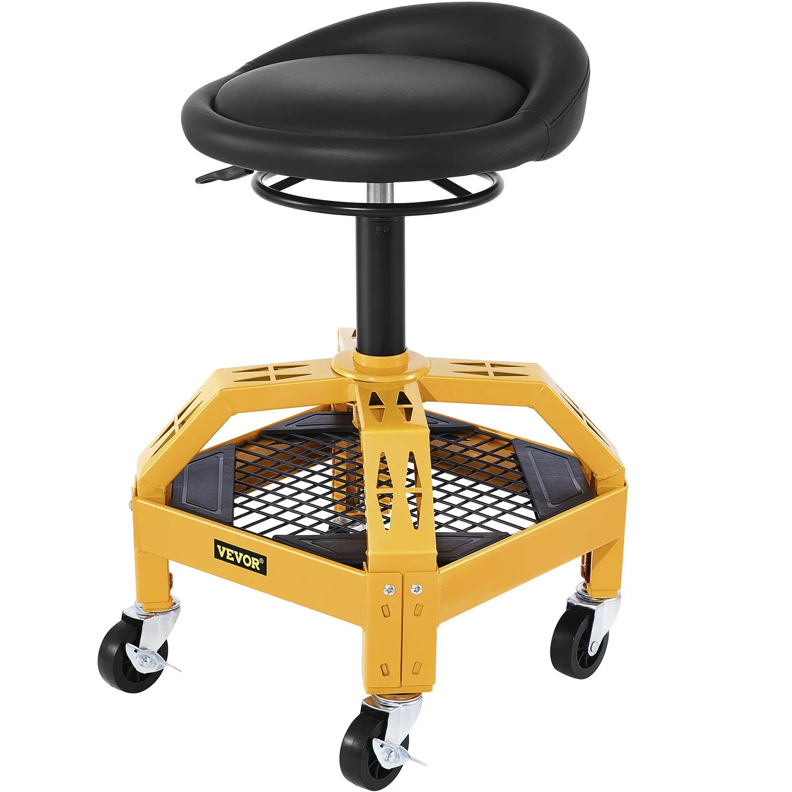 【DealsForYouDays】VEVOR Rolling Garage Stool, 300LBS Capacity, Adjustable Height from 24 in to 28.7 in, Mechanic Seat with 360-degree Swivel Wheels and Tool Tray, for Workshop, Auto Repair Shop, Yellow
