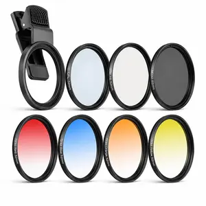 Clip-On Gradient Filters Kit for Phone & Camera – 7 Interchangeable Lens Filters Set with Universal Clip, Portable Camera Lens Kit for Photography, Video, Vlogging & Content Creation