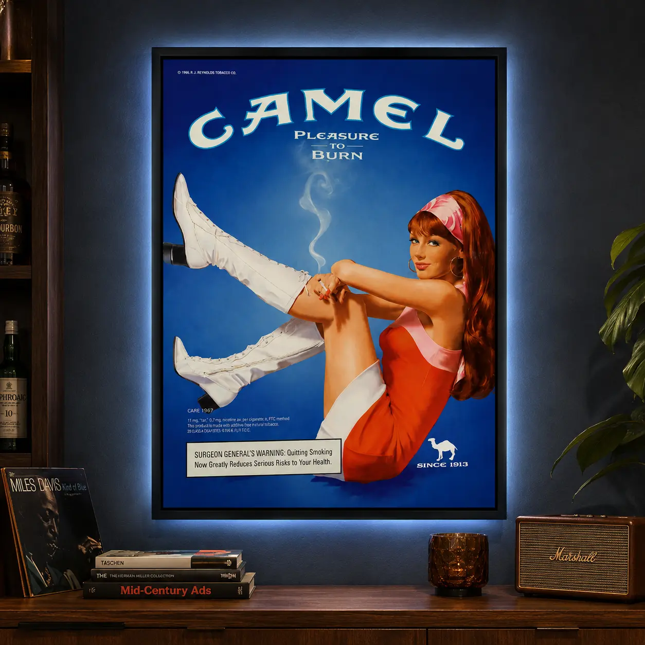Camel Pleasure to Burn Female Cigarette Advertising Poster, fashion poster, vintage style home decor, retro print, bar art, room bar, canvas woman, home decor wall art, unframed option