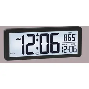8.5-Inch Battery-Operated Digital Wall Clock with Backlight, Temperature, Date, Day, Auto DST, Black Slim Design for Elderly, Room Decor, Bedroom