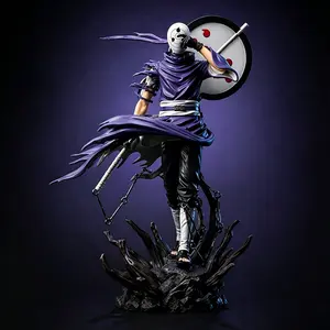 Naruto Uchiha Sasuke Dual Head Sculpture Figure, Battle Damage Design, Interchangeable Mask, PVC Detailed Finish, Collectible Desktop Decor