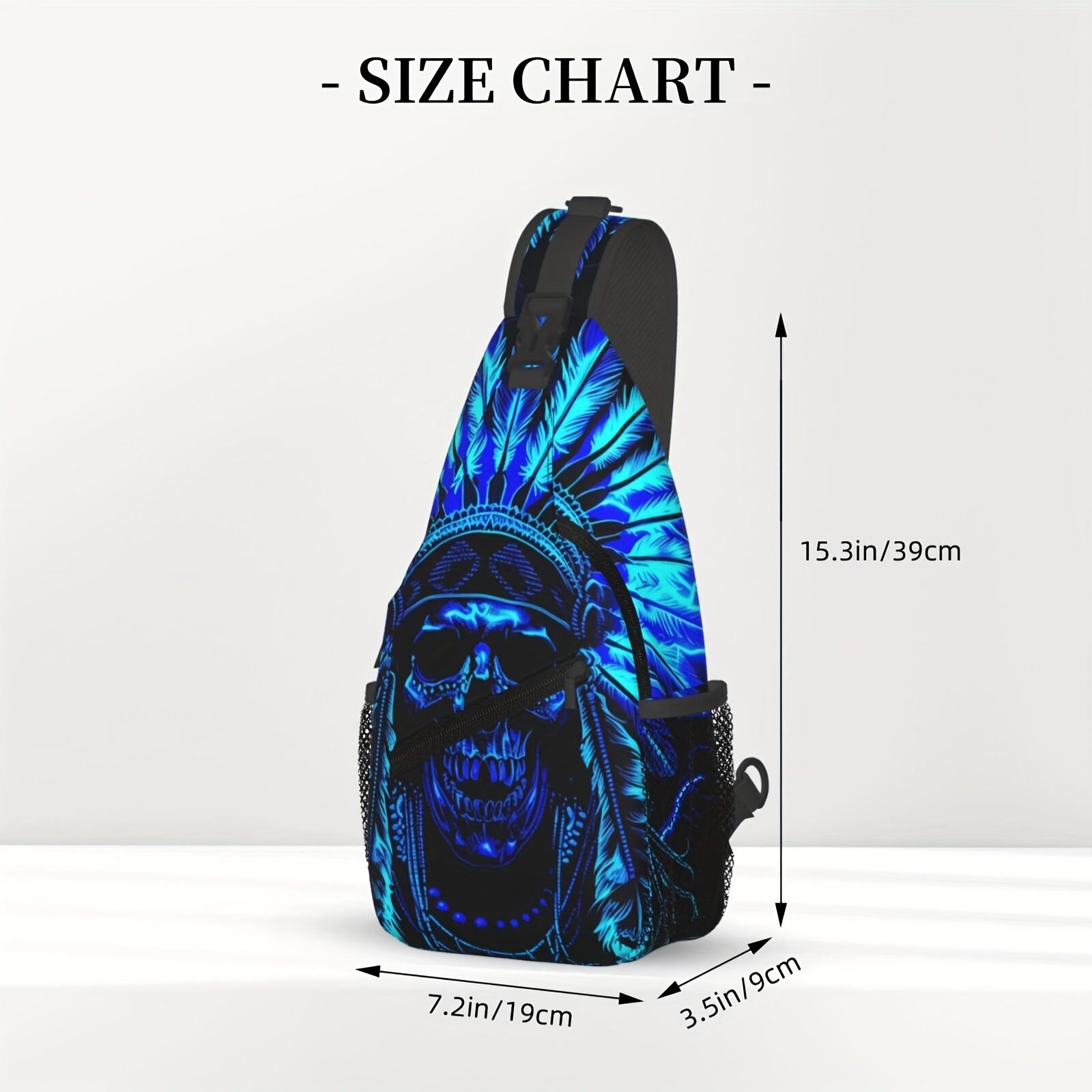 Crossbody Chest  Hiking Indian Western Tribal Blue Skull Shoulder  Folding Large Capacity Fashion Durable Can Be Used For Shopping, Travel Beach  Fishing  Halloween Travel Accessories Must Have  For School Backchristmas Gifts bag backpack