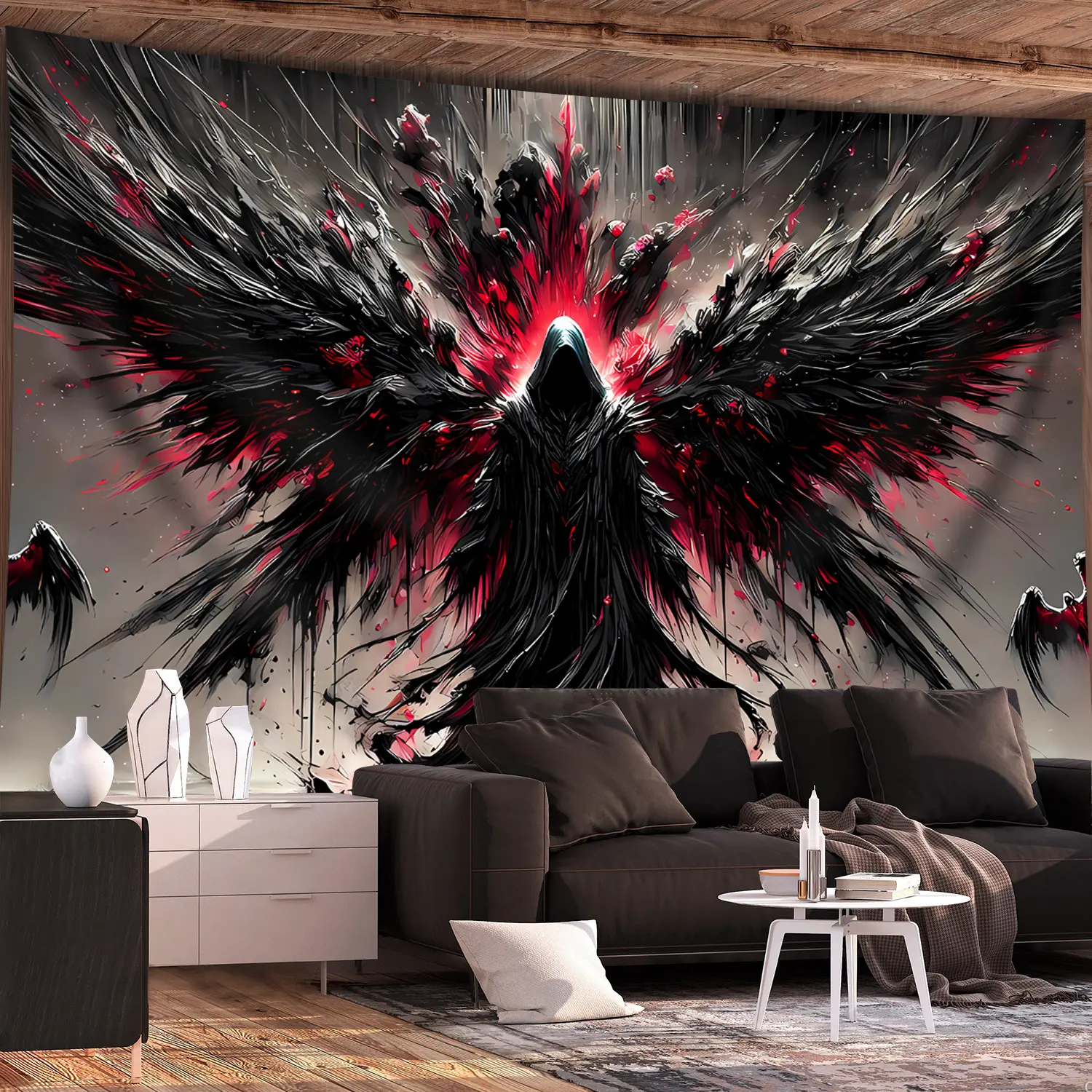 Classic Western Galloping Horse Black Robe Wings Polyester Tapestry Wall Art - HD Digital Landscape Print, Smooth Wrinkle-Resistant Lightweight Cotton-Cloth Home Inspo Room Art for Living Room, Dorm