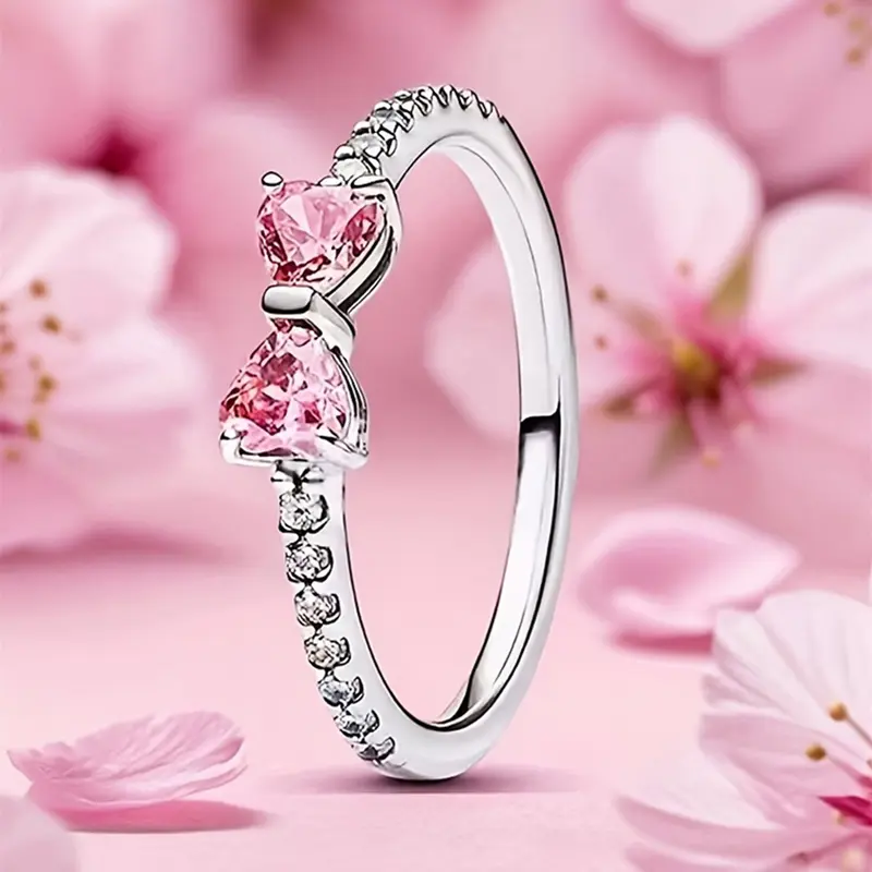 1 PC Pretty Cubic Zirconia Bow Knot Ring For Women For Wedding Engagement Anniversary Party Jewelry Valentine's Day Gift Artificial Zircon Rings