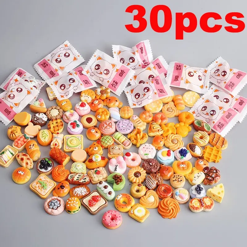 30 Piece Mini Resin Food Cake Accessories Model Blind Bag, Creative Home Kitchen Decor, Desktop Food Toy Blind Box Gift, Play Food Set