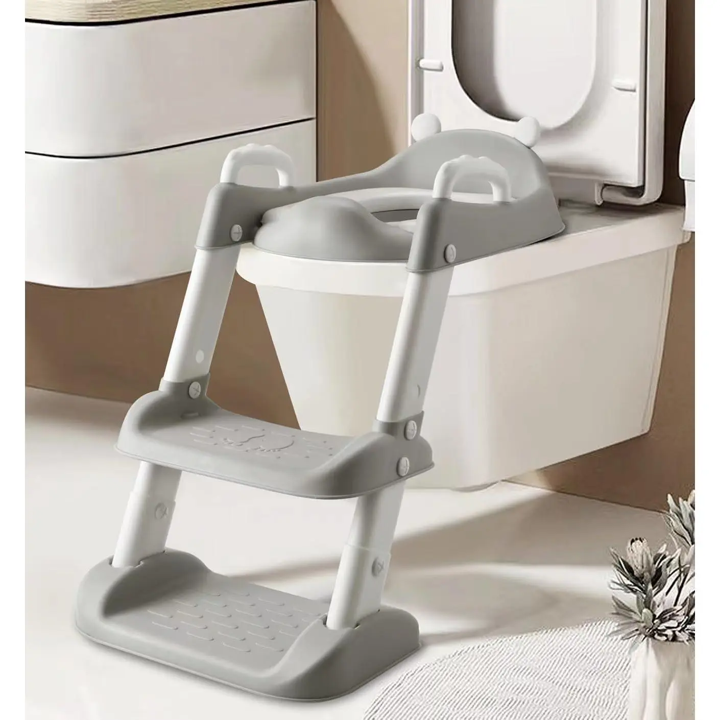 Toilet Potty Training Seat with Step Stool Ladder, Comfortable Safe Potty Seat with Anti-Slip Pads Ladder for Kids Boys Girls Toddlers (Grey)