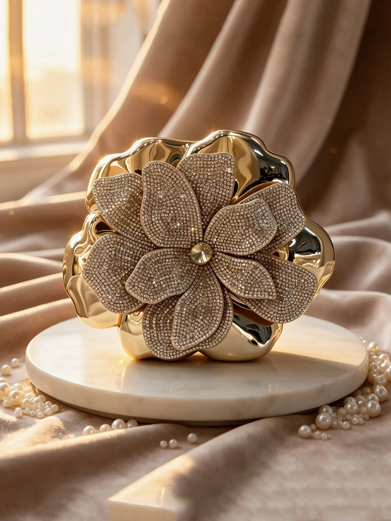 Elegant women's chain strap evening bag, fashionable party handbag, floral design, exquisite goddess banquet bag, perfect choice for holiday events, diamond studded flower acrylic handbag, cocktail party wedding banquet evening bag