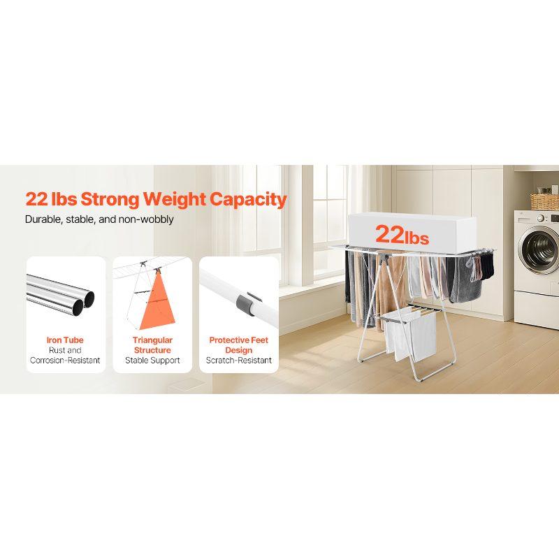 VEVOR Clothes Drying Rack, 2-Tier Foldable Laundry Dryer Rack with Sock Clips 21 Drying Rods, Metal Height Adjustable Drying Racks for Outdoor Indoor, Free-Standing Space-Saving Hanger, White