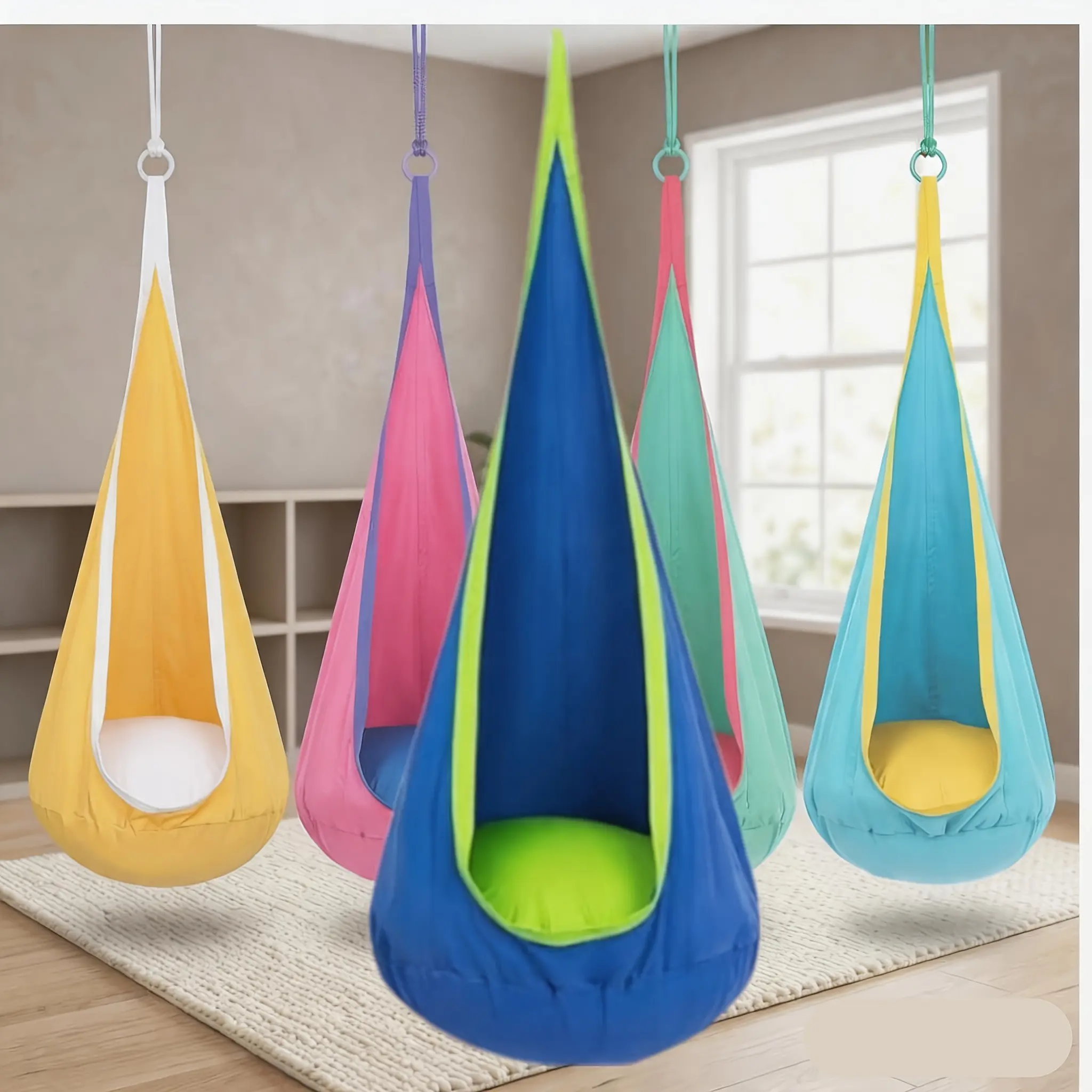 Heavy-Duty Hanging Hammock Chair with Inflatable Pillow & Pocket - 176 Lbs Capacity, 4-Color Options ( Green, Yellow, Pink) - Indoor/Outdoor Portable Hanging, Hammock Swing Chair, Hanging Basket Chair, Hanging Bed Chair