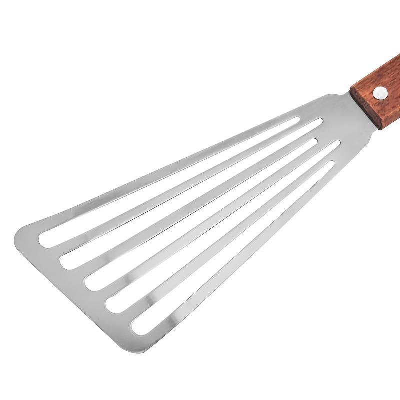 Heavy-Duty Stainless Steel Flipping Spatula- Professional Restaurant and Home Kitchen Tool with Non-Slip Grip- Versatile Pancake, Steak, Fish, Burger Flipper- Easy-Clean Design for Grilling, Frying, and Stir-frying- Ergonomic Wooden Handle