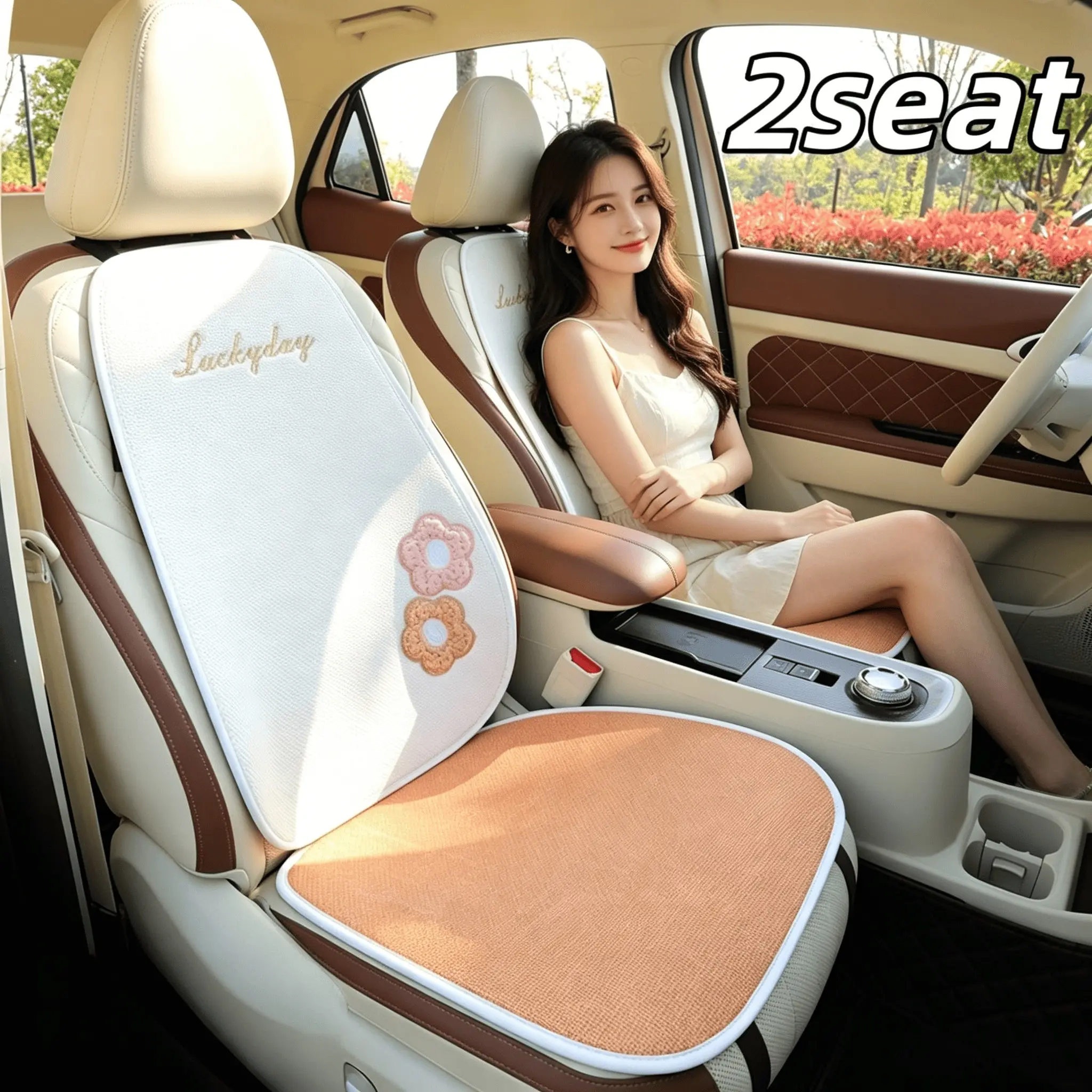 2-Piece Car Seat Covers, Front Dual Seats, All-Season Linen Floral Set, Breathable Car Interior, 5 Color Options, Fits Most 5-Seater Cars Suvs