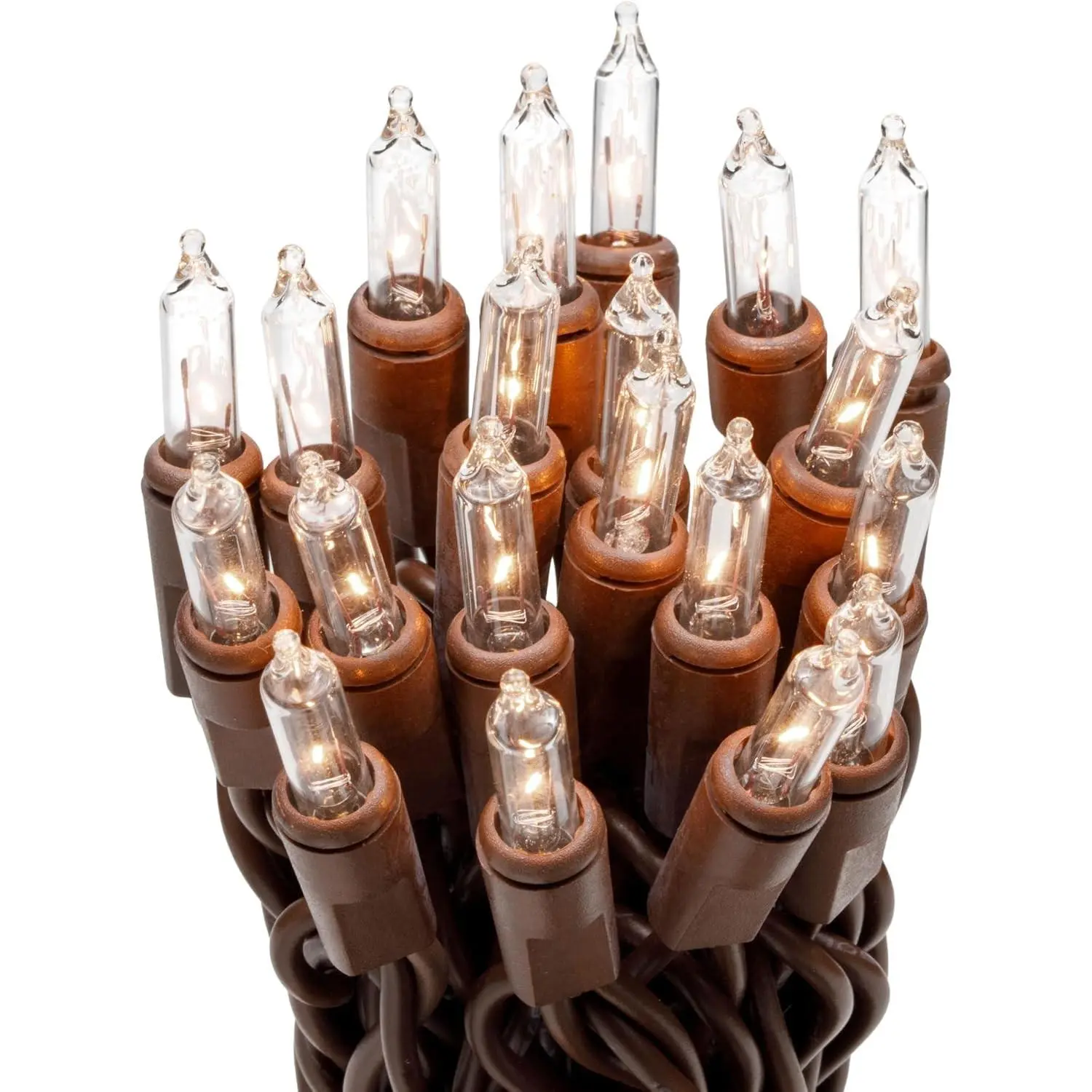 20 Clear Mini Christmas String Lights on Brown Wire Cord, UL Approved for Indoor Use Only, 5 Foot of Lighted Length, 6 Foot of Total Length