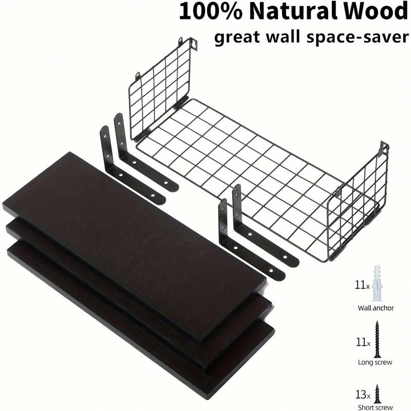 Minimalist Wooden Floating Shelf Set with Baskets, Stylish Wall Storage for Organizing Bedroom Living Room Kitchen, Wall Organizer Shelf, Eco-friendly Wooden Materials, Wall Shelf Unit