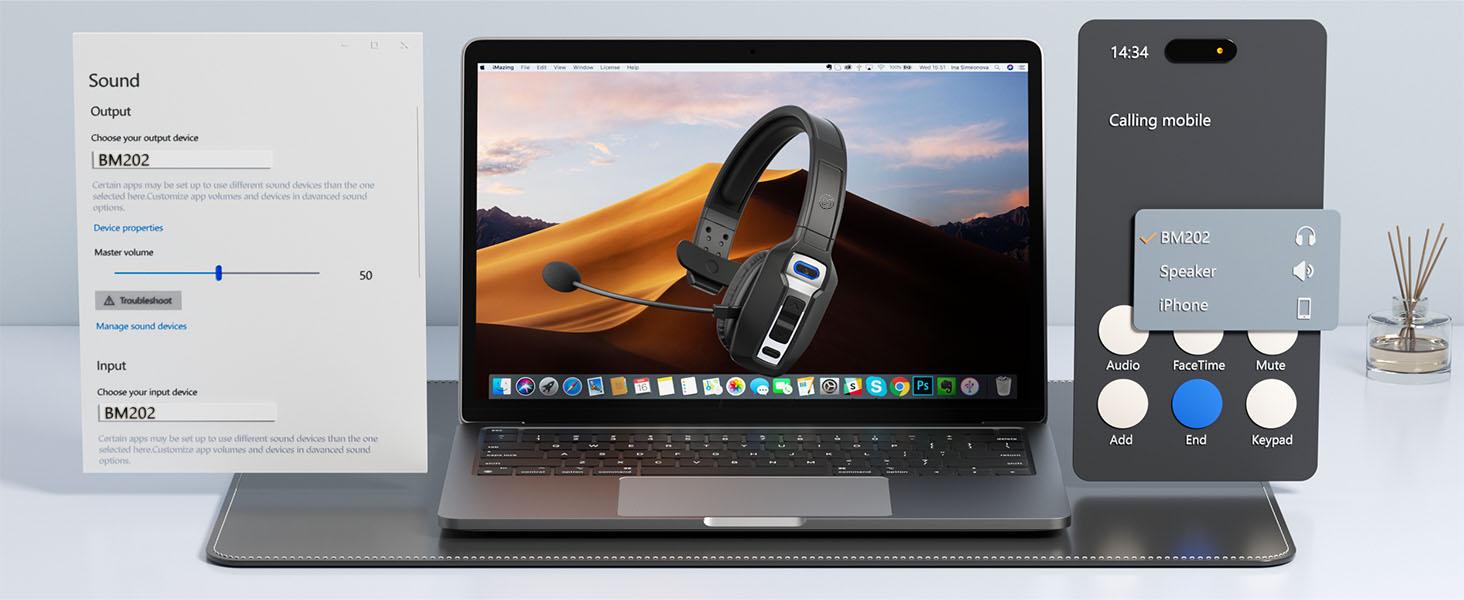 Trucker Bluetooth Headset with AI Noise Cancellation Microphone, Trucker Headset with 65Hrs Talk Time & Mute Button, Multipoint Connection, Bluetooth Headsets Fit for Truck Drivers/Cell Phones