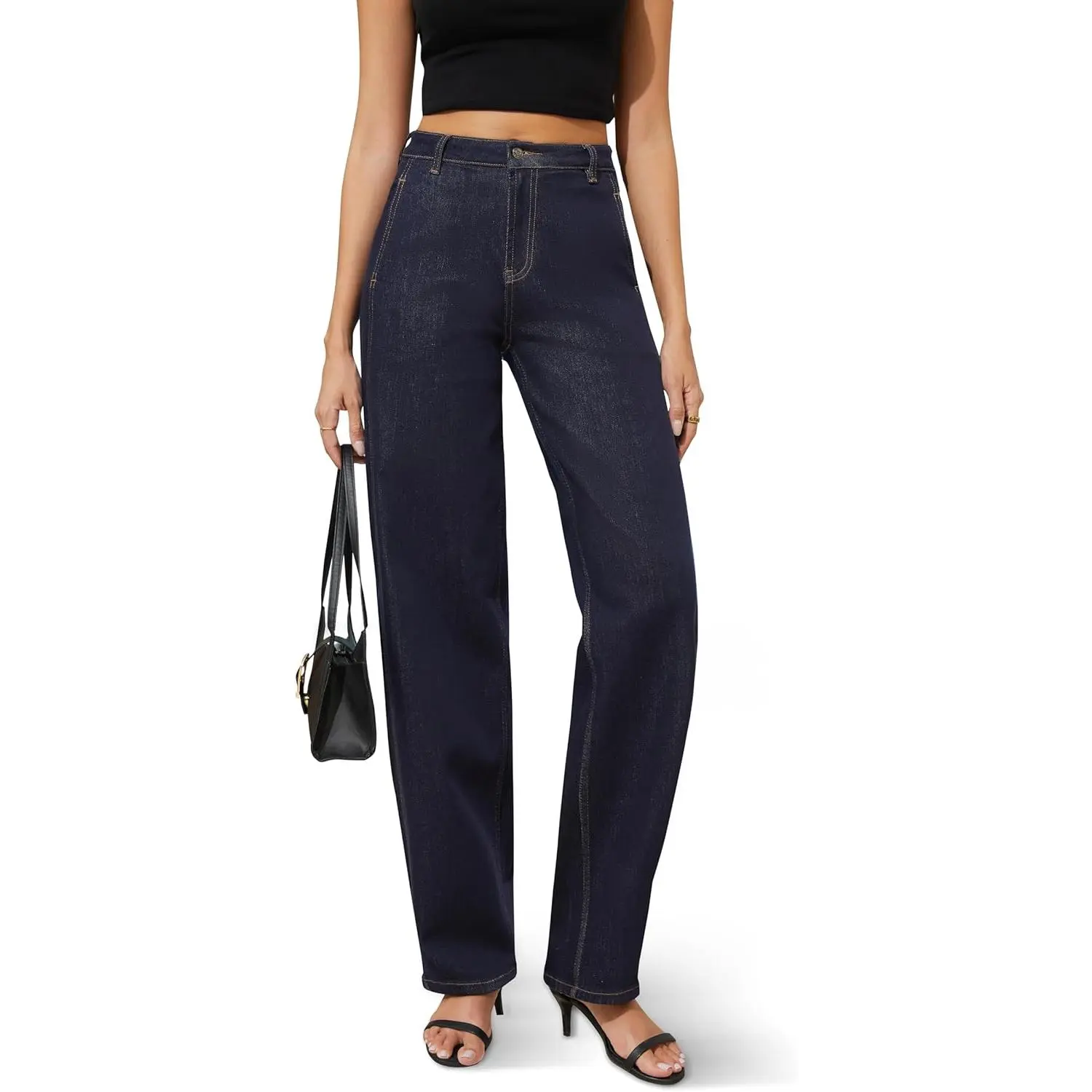 FLYING BANANA Women's Streetwear High-Waisted Wide-Leg Cotton Barrel Jeans, Relaxed-Fit Stretchy Denim Lady Bottom Trouser, Denim Pants