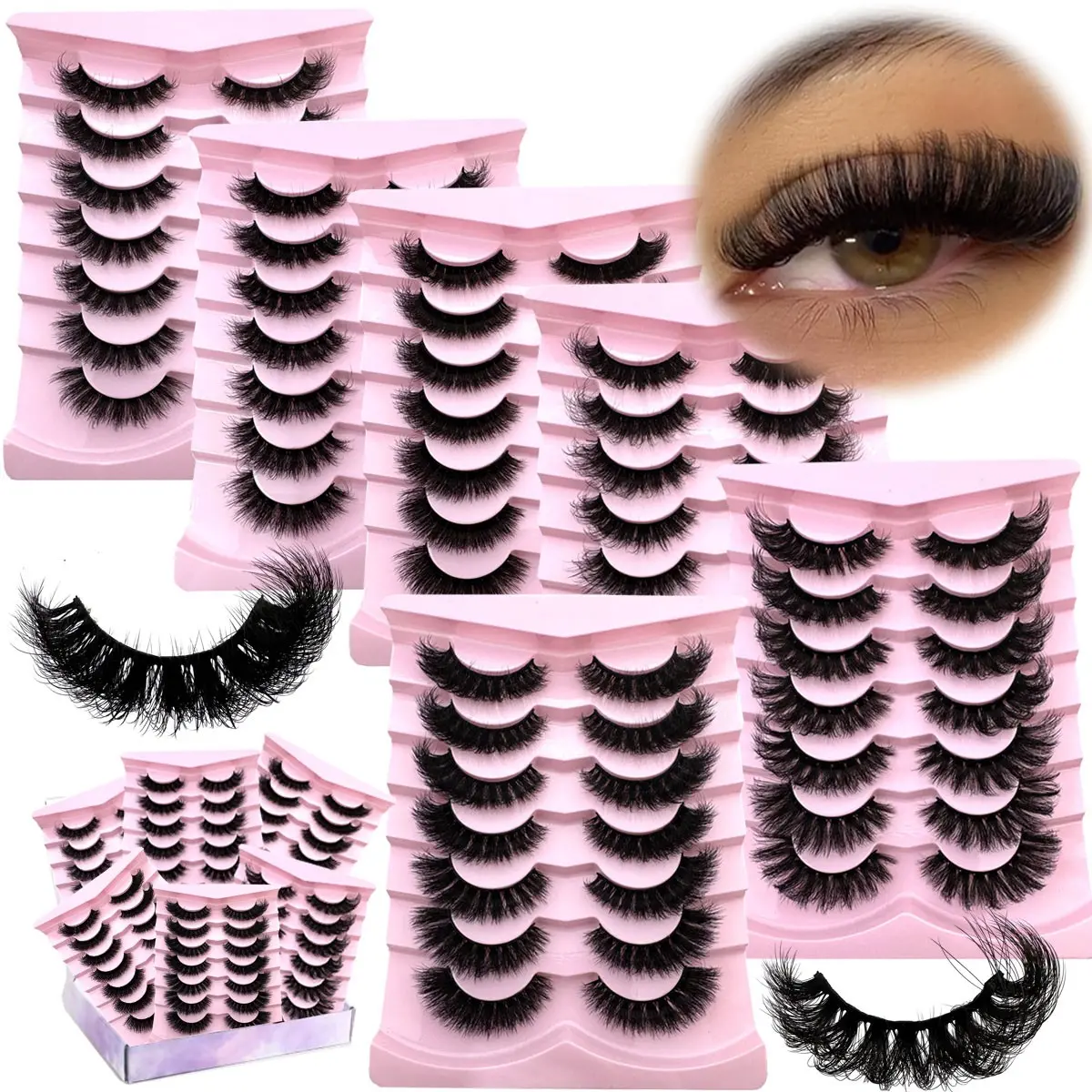 42 Pairs/6Box False Eyelashes Cat Eye Lashes Faux Mink Lashes Natural Look Fluffy Volumized Eyelashes Extension Natural Full False Eyelashes Travel Essentials Makeup Tools Strip Lashes,Lashes,Eyelashes,Fake Lashes,Fluffy Wispy Lashes