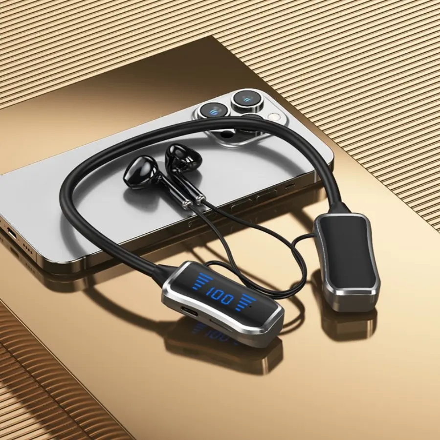 Wireless Neckband Headphones with Digital Charge Display, Long Battery Life, Bluetooth-compatible 5.3, Noise-Canceling, for Sports and Music