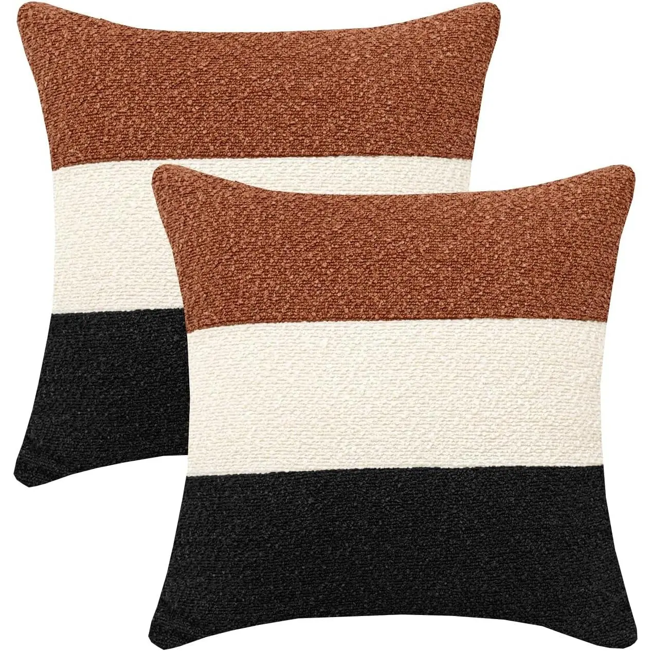 18x18 Texture Stripe Throw Pillow Covers Set of 2 Soft Cozy Boucle Decorative Pillow Cover Modern Neutral Sofa Pillow Cases for Couch Bed Living Room Boho   Decor,Rust/Cream/Black