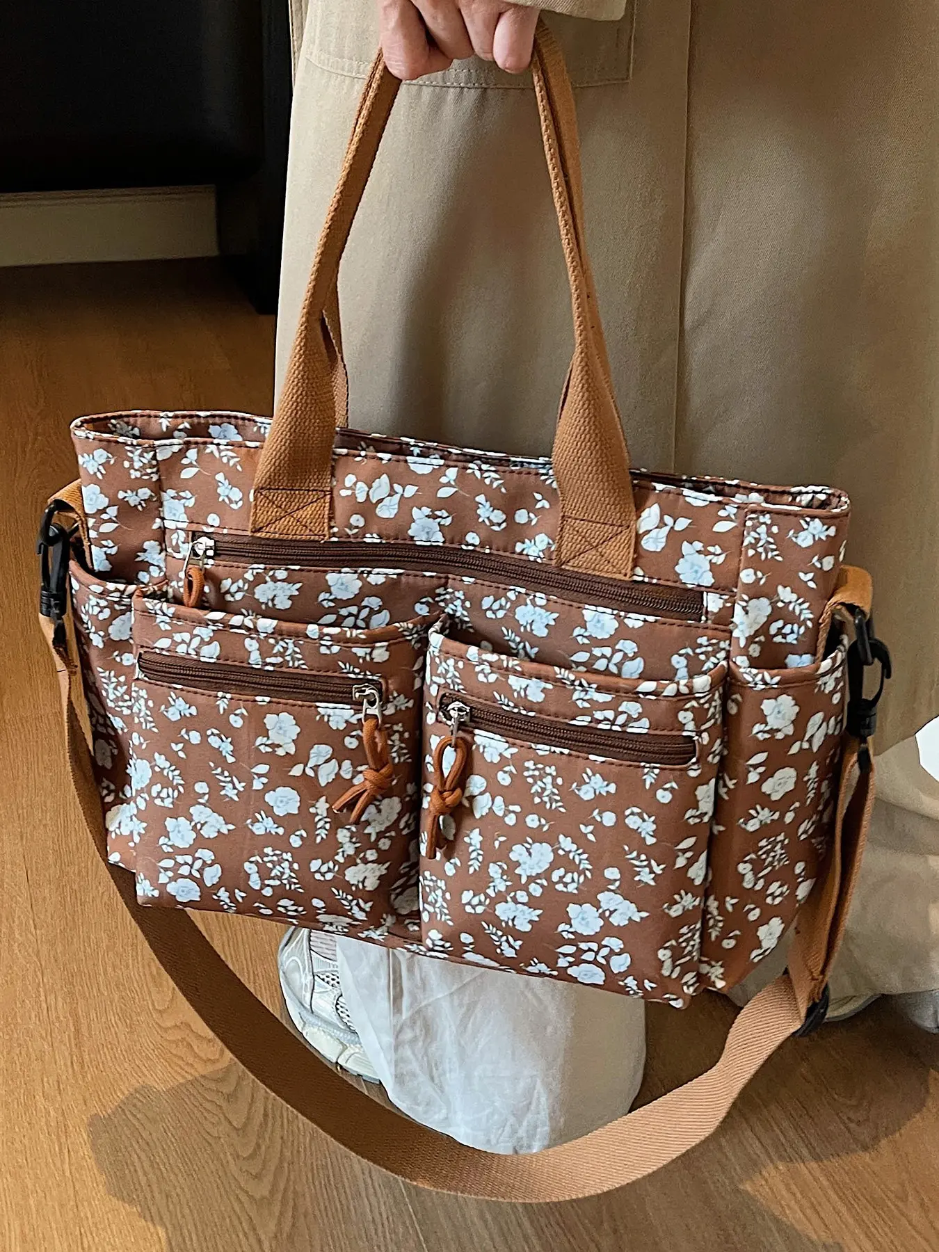 Large Capacity Ditsy Floral Tote Bag, Casual Vintage Handbag, Lightweight Commute Crossbody Bag, All Seasons Fashion Accessory