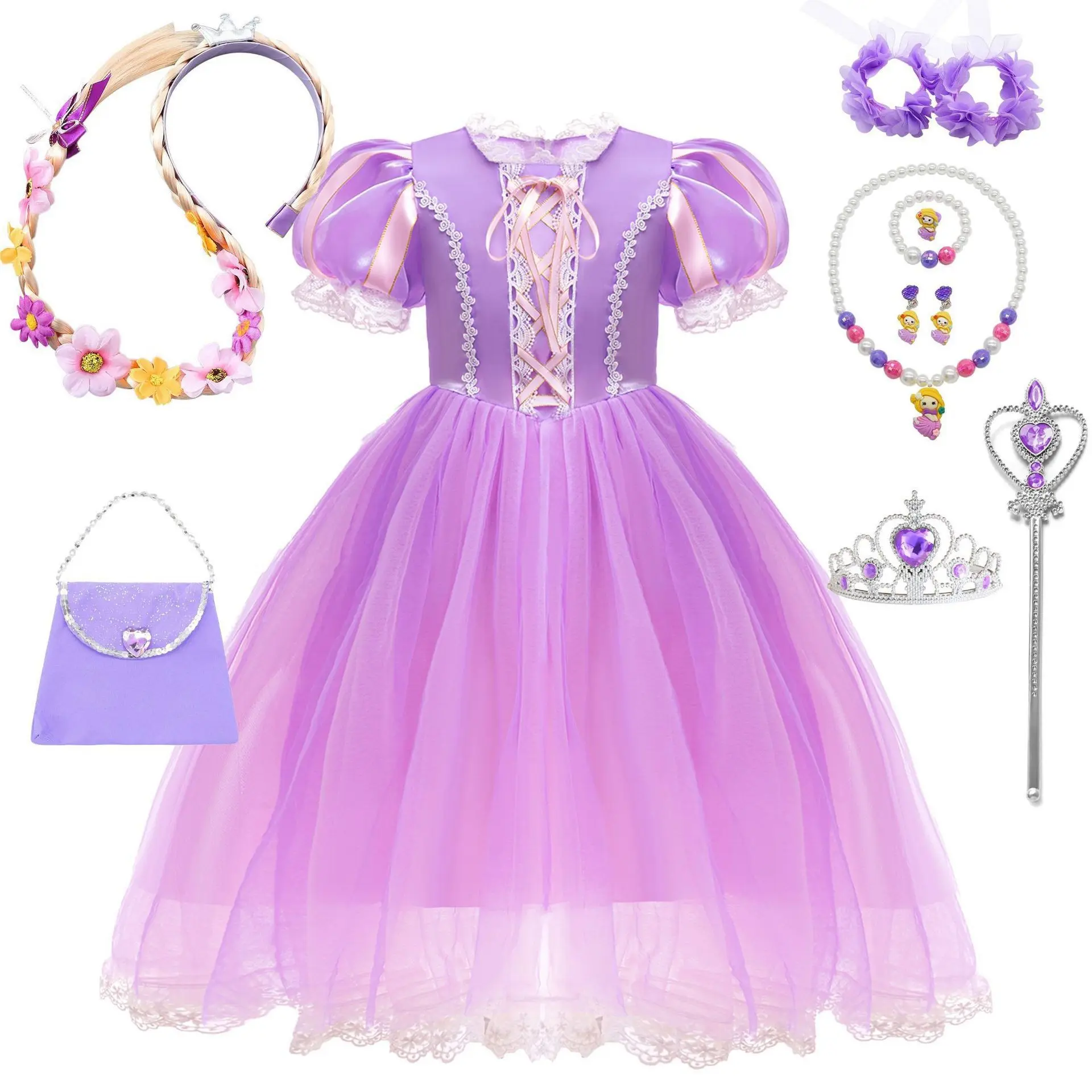 Rapunzel Princess Dresses for Girls,Girls LED Princess Dress Up Costumes for Halloween Xmas Birthday Party