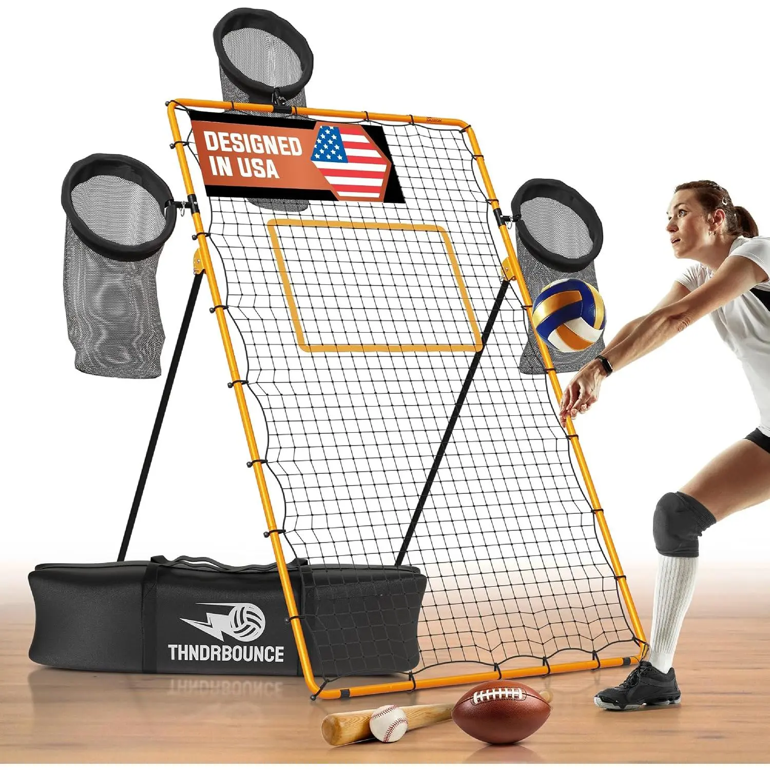 Adjustable Volleyball Rebounder Net - Volleyball Training Equipment with 3 Targets for accuracy, Sandbags, Carry Bag - Football Rebounder, Versatile Lacrosse Rebounder Net for Volley ball.