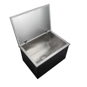 Drop-In Ice Chest – Stainless Steel Insulated Bin, Turn Lid & Drain – Commercial Grade Non-Electric Ice Cooler for Kitchen or Bar – 24H Ice Retention