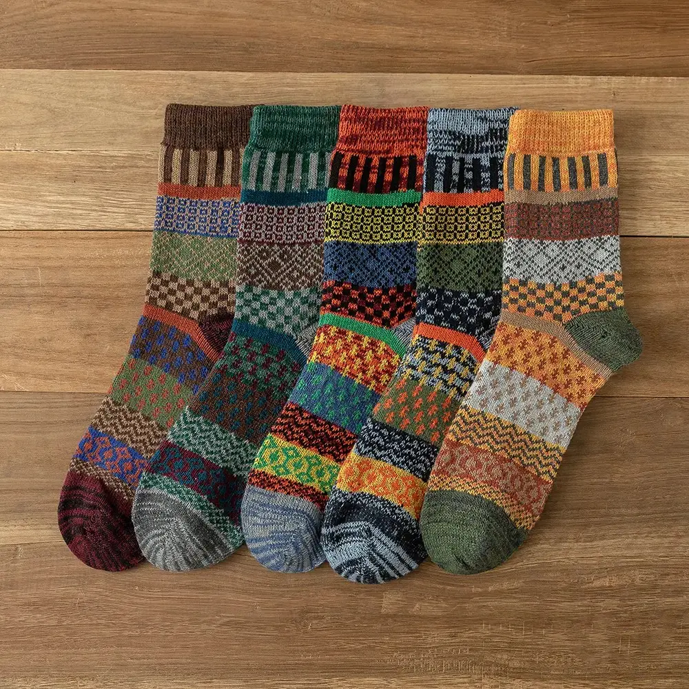 5 Pairs Women's Nordic Socks, Thick Warm Synthetic Wool Blend, Mid-Calf Thermal Crew, Cozy Christmas Gift, Five Pairs
