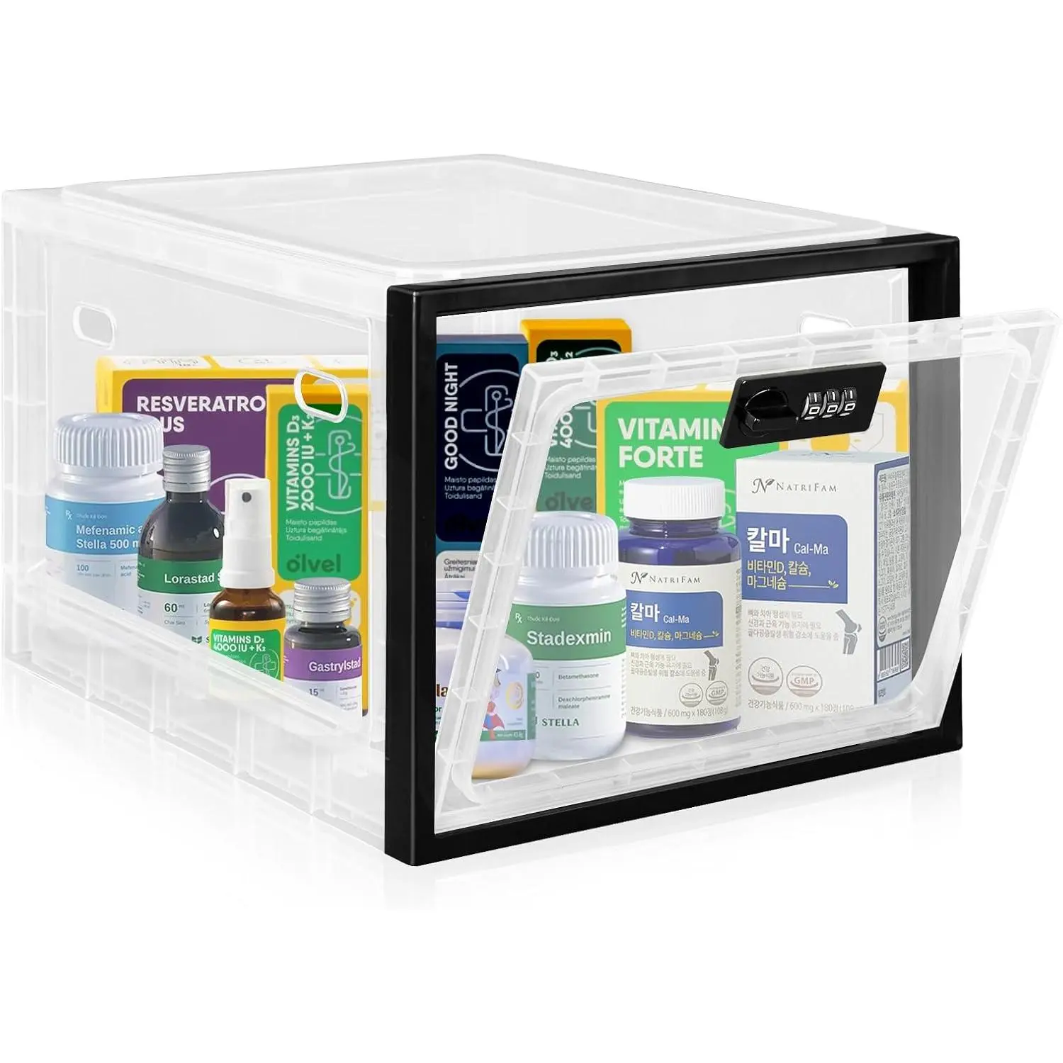 Medication Lock Box with Code, 12.6L Large Lockable Storage Box for , Snacks, Phone, and Electronics - , Clear Design with Charger Holes for , Office, Dorm, and Fridge