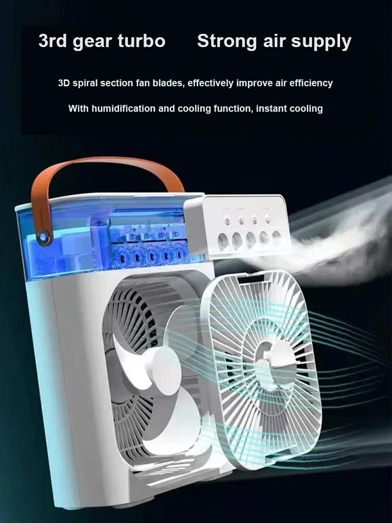 New 3 In 1 Fan AIr Conditioner Household Mini Air Cooler LED Night Light Portable Humidifier Air Adjustment Fan Office Home Fan cooling multifunctional rechargeable usb