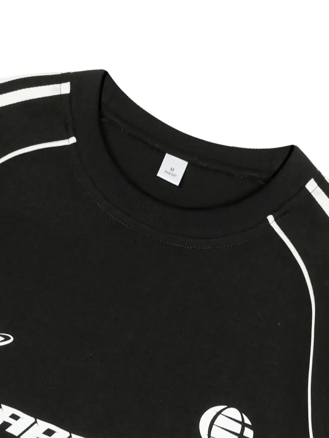 Men's Regular Fit Striped Trim Print Short Sleeve Tee, Casual Comfy Round Neck T-shirt for Summer, Fashion Men's Top for Daily Wear, Tropical