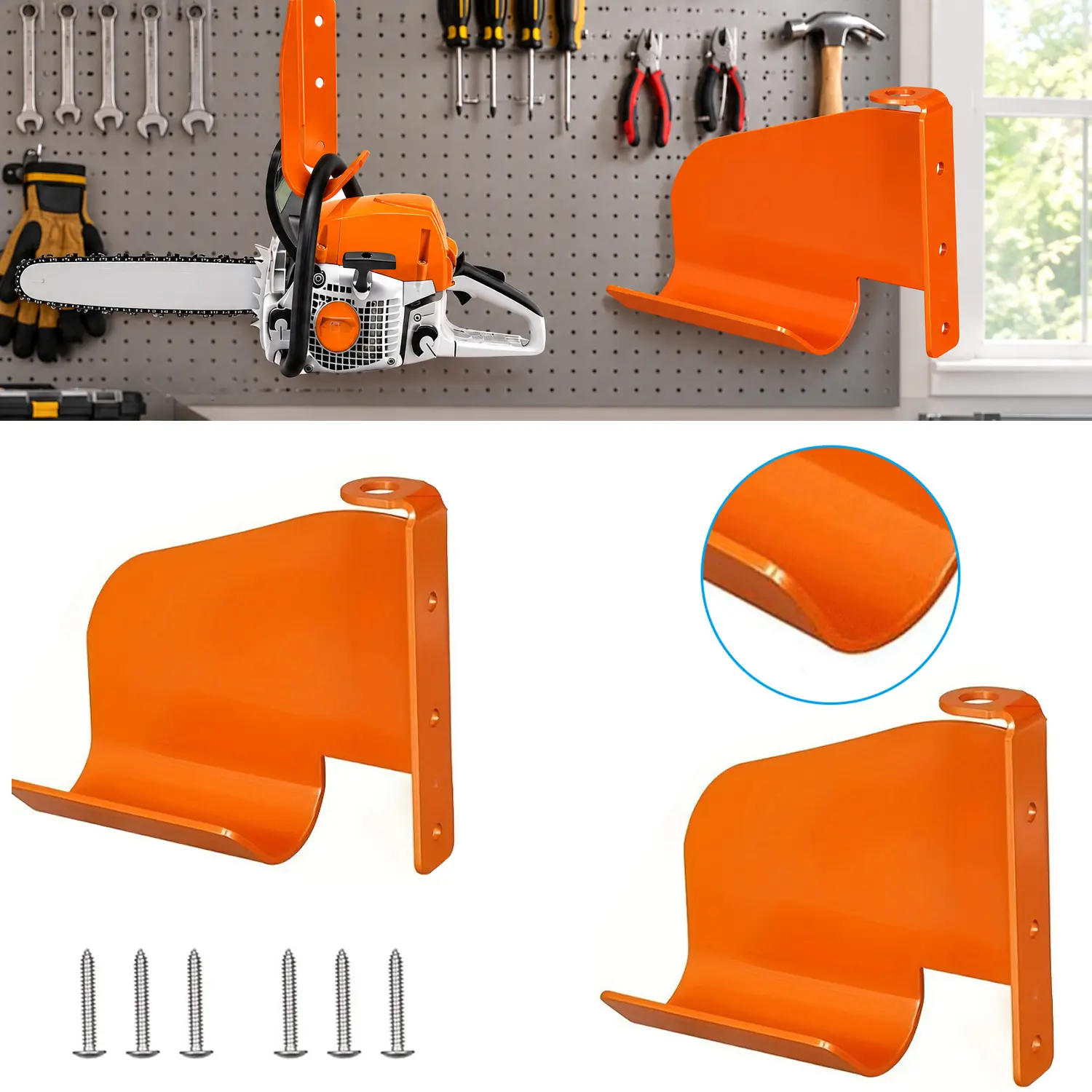 Heavy-Duty Rust-Resistant Metal Chainsaw Hanger Wall-Mount, 1/2-Pack Curved Hook Home Organizer for Garages, Workshops Easy DIY Garage Storage