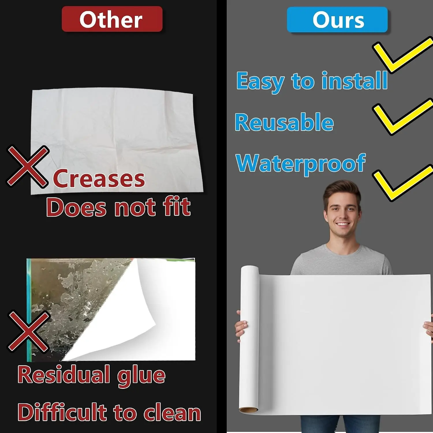Aquarium Background Static Cling White Fish Tank Sticker 39 x 12 inches | Easy Install for Glass Tanks, No Residue, Reusable