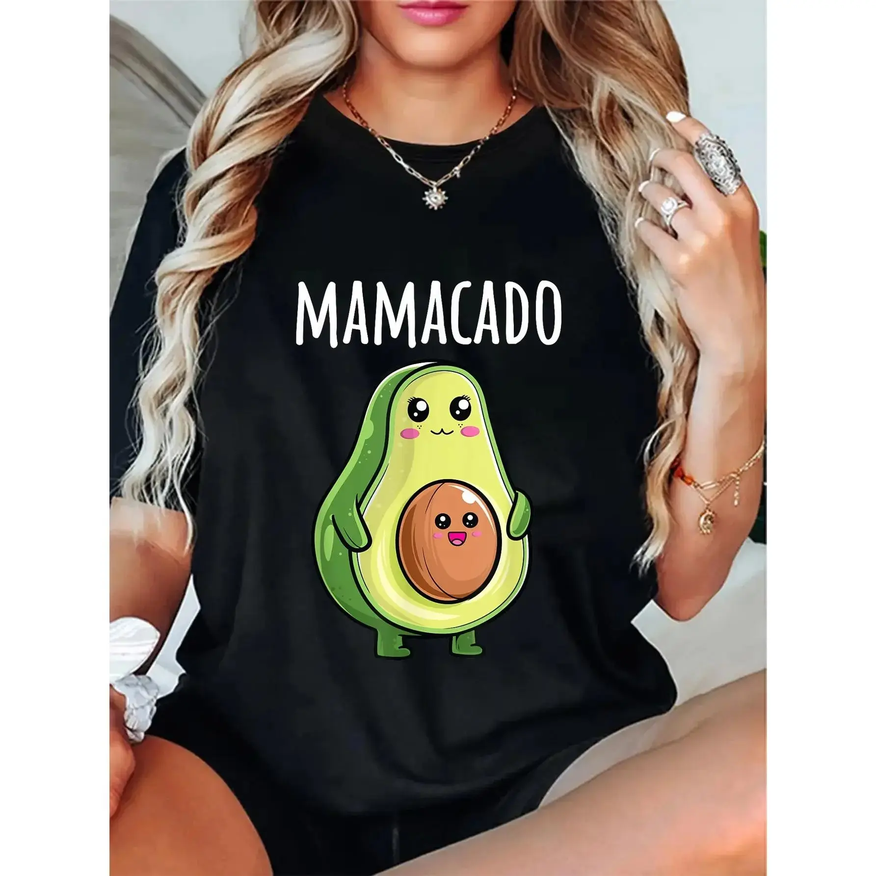 Funny Mamacado Graphic T-Shirt for Women, Casual Short Sleeve Top for Pregnancy Announcements, Round Neck for All Seasons, Tops, Multi-Size, Playful Print, Clothes, Shortsleeve, Crew Neck, Wide Range Of Sizes, Maternity, Tshirt, Cute