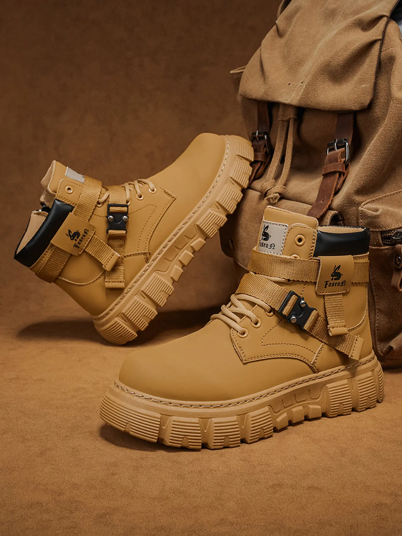 Men's Combat Boots Cap Toe Lace Up Buckle Strap Lug Sole Lightweight Military Ankle Boots Outdoor Work Shoes Black Brown