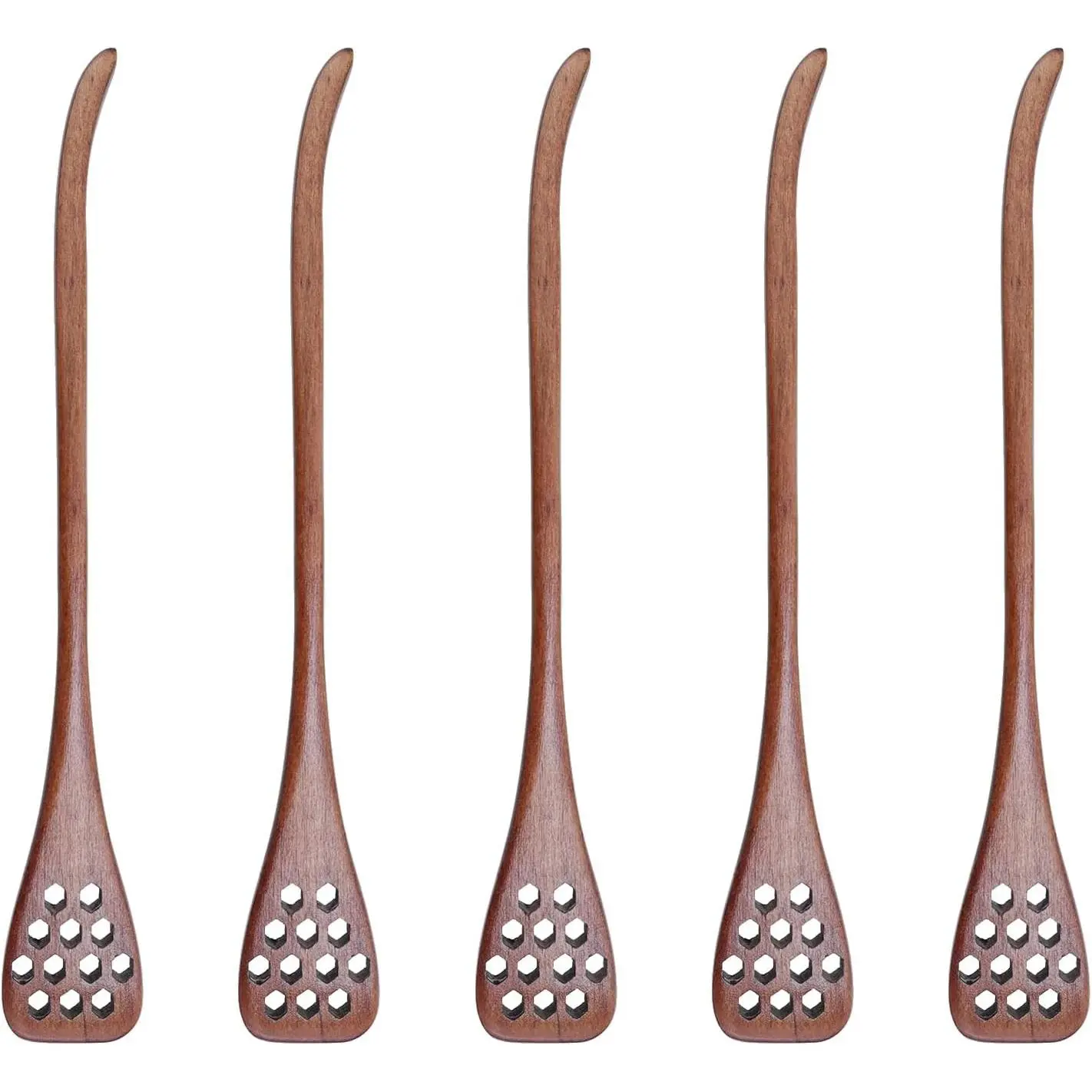 5Pcs 7" Dark Brown Wooden Honey Dipper Stick Multi-use Coffee Stirrer Spoon Wand for Honey Jar Dispense Drizzle Honey, Milk Coffee Mixing
