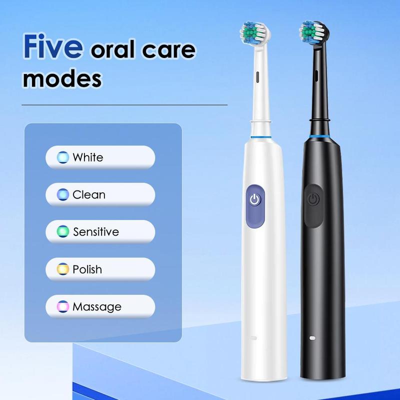 Electric Toothbrush Set with Replacement Brush Heads, Rotatable Toothbrush with 5 Modes, Oral Care Teeth Cleaning Toothbrush