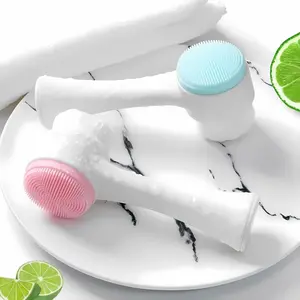 2-in-1 Soft Silicone & Bristle Facial Cleansing Brush – Manual Exfoliating Face Scrubber for Deep Pore Cleaning & Gentle Massage – Dual-Sided, Waterproof, Pink or Blue