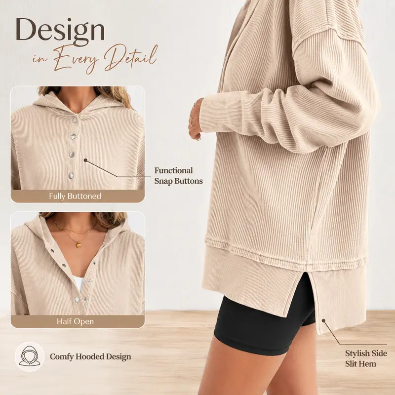 Yodutry Women's Chic V Neck Hoodie Tops Loose Fit Long Sleeve