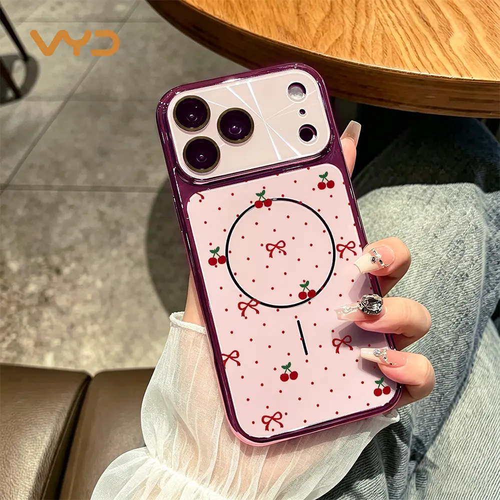 Magnetic Cherry Bow Grid Phone Case with Sweet Pastel Fruit Ribbon Motif - Soft TPU Aesthetic Vintage Style, Mobile Phone Accessories for iPhone Series (17 Pro Max,17 Air,17 Pro,16,15,14,13,12,11 Pro Max), Birthday Anniversary Gift for Best Friend