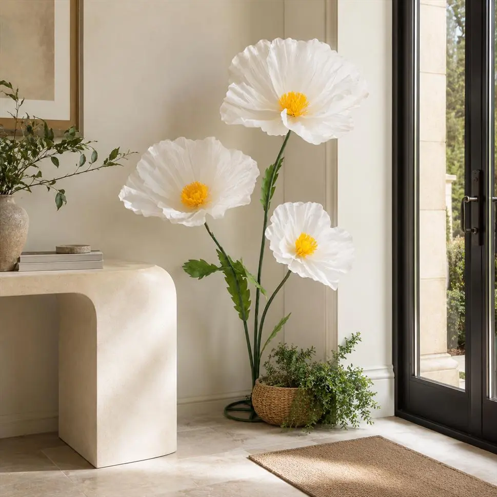 Giant Paper Poppy Flowers, Set of 3 Floor-Standing Blooms for Wedding, Party, Photo Booth and Event Decor
