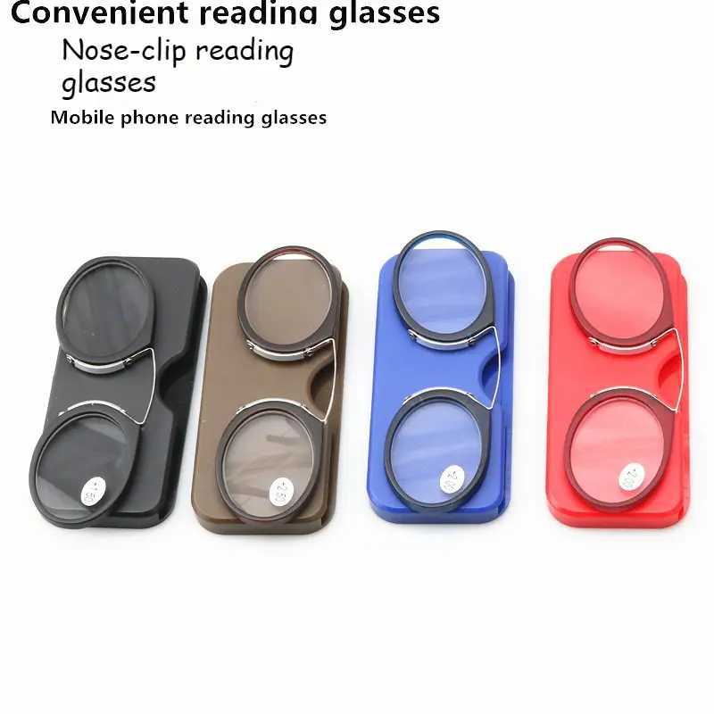 Thin Card Nose Clip Non-Prescription Reading Glasses Frames, Single Pair with Portable Storage, for Elderly Daily Wear & Daily Reading Use