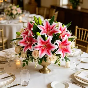 Kimura's Cabin 6Pcs Tiger Lily Artificial Flowers Real Touch Fake Lilies with Stems Faux Lilies Bouquet for Wedding Floral Arrangements Easter Home Table Centerpiece Office Decor(Pink natural