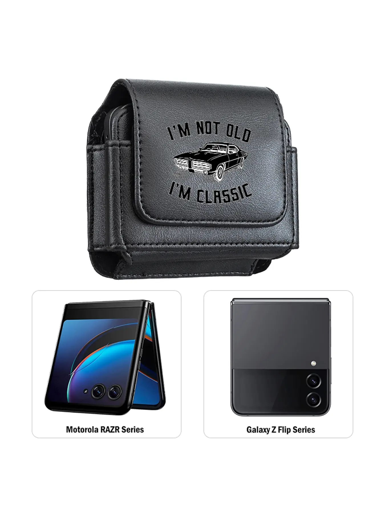 A men's foldable phone storage waist bag with card slot design, decorated with retro style patterns, suitable for multiple scenarios, compatible with multiple foldable phone models, excellent birthday/Halloween/Christmas gifts