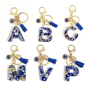 Evil Eye A-Z Alphabet Tassel Keychain, Custom Letter Bag Charm Key Ring for Outdoor Sports & Wrist Accessory