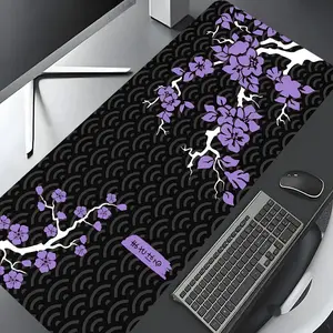 Japanese Purple Cherry Blossom Large Gaming Mouse Pad, Cloud Pattern Desktop Drotection Pad, Washable Rubber Pad Non-Slip Lock Edge Multi-Size Mouse Pad Suitable For Home Office,Desk Accessories,Aesthetic Desk Accessories,Gift for Family and friends