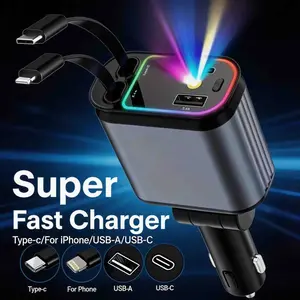 65w Four-In-One Extendable Car Charger with Starry Night Projection, Colorful Breathing Lights, Fast Charging for iOS/android Devices