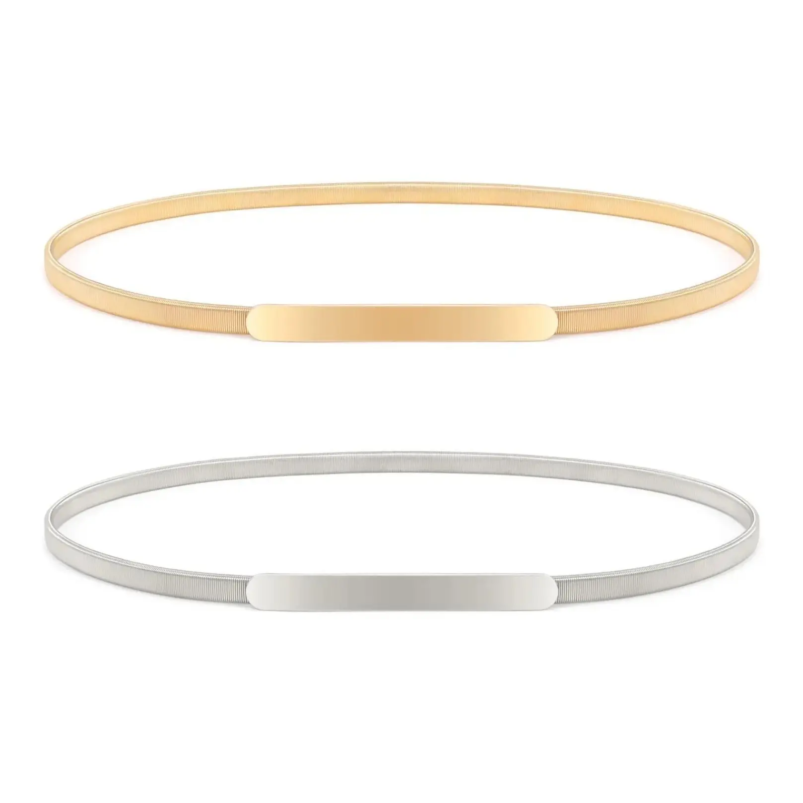 Women’s Skinny Elastic Metal Waist Belt, Stretch Thin Waistband With Smooth Metallic Finish, Versatile Fashion Accessory Suitable For Dresses, Daily Outfits And Formal Occasions