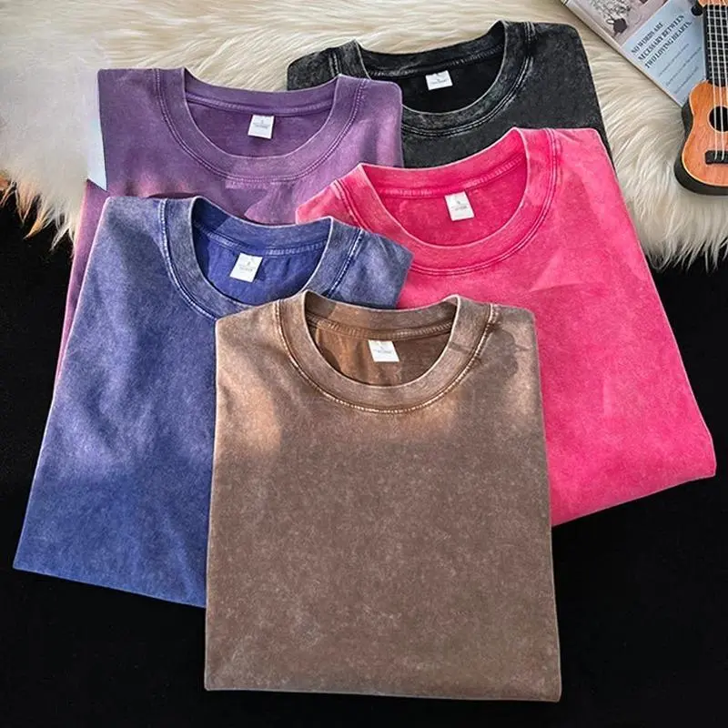 Solid 3-Pack Hip Hop t shirt Men fashion Cotton Harajuku Multicolors Oversized Washed T-shirt women Unisex Summer Retro Short Sleeve Tee top