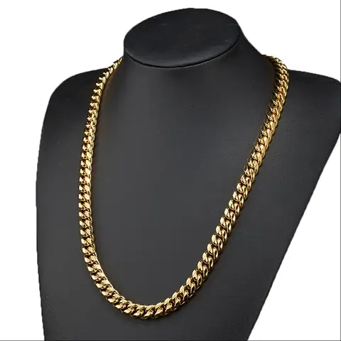 Miami Hip-Hop Style Gold Cuban Link Chain Necklace - Solid Stainless Steel, Nano Vacuum Gold Plating, 8-14mm Chunky, Heavyweight Look, 18-30in Length, Unisex Fashion Statement, Men's Accessories, Non Tarnish Jewelry, Gift for Him