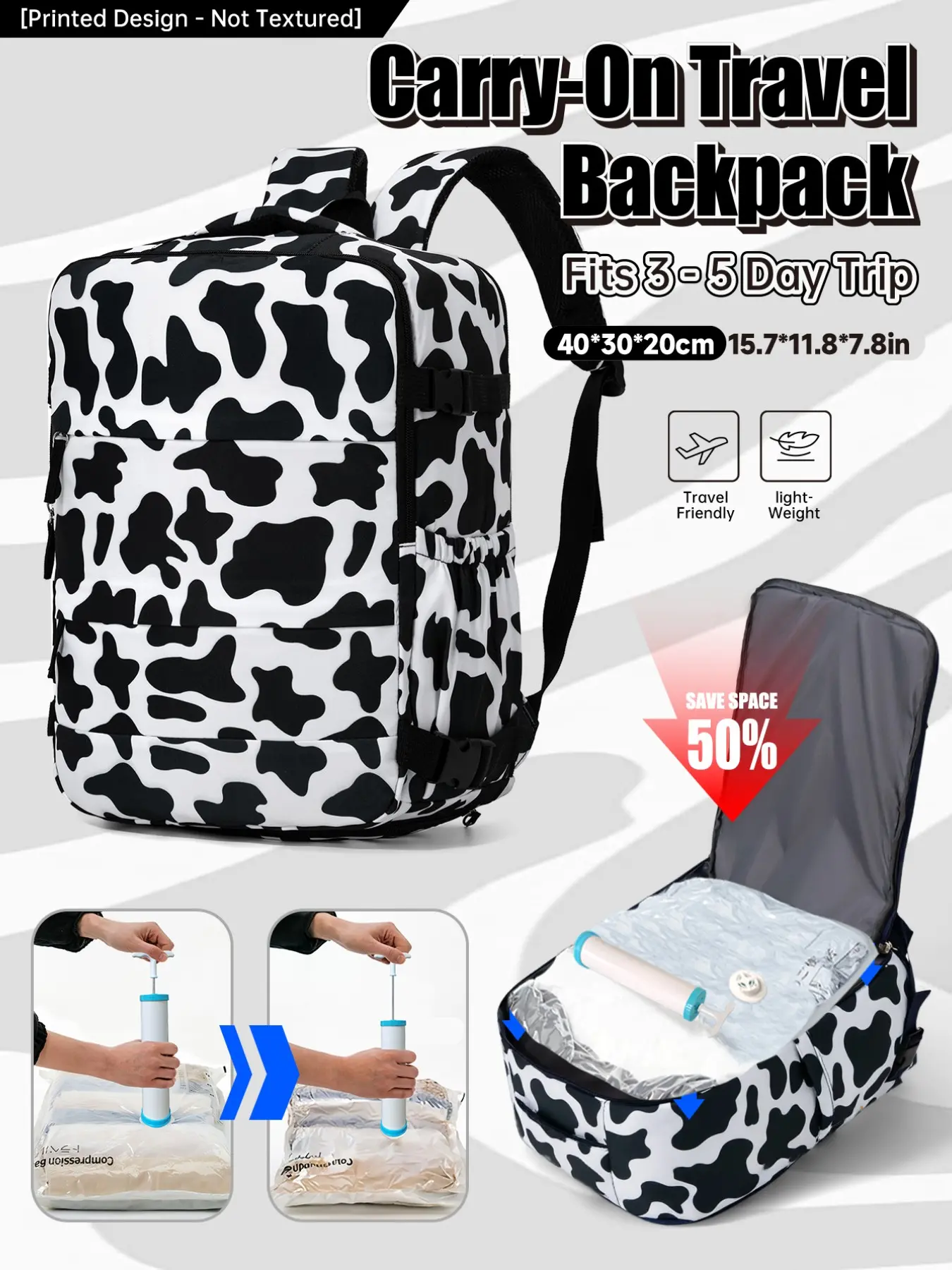 40x30x20cm Anti-Theft Travel Cabin Backpack, Ryanair Easyjet Approved, 180° Opening, Combo Lock, Shoe Compartment, Tsa Approved